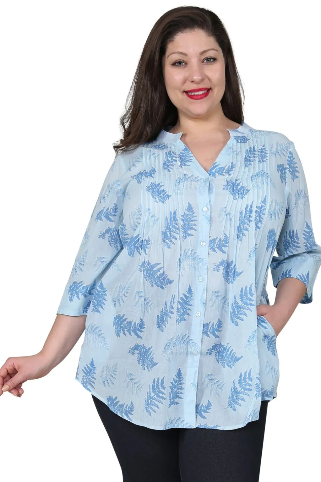 La Cera™ Plus Size Fern Print Release Print Tunic