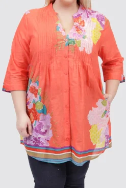 La Cera™ Plus Size Floral Border Print Tunic With Release Pleats