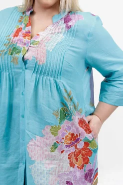 La Cera™ Plus Size Floral Border Print Tunic With Release Pleats