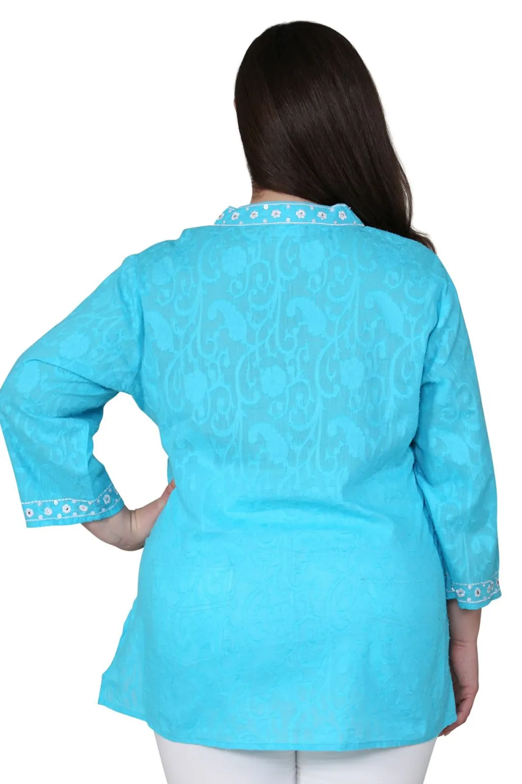 La Cera™ Plus Size Floral Embroidered Tunic Top