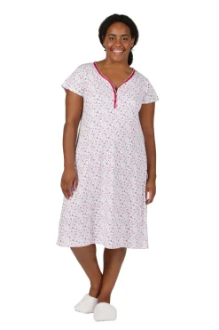 La Cera™ Plus Size Floral Knit Sleep Shirt