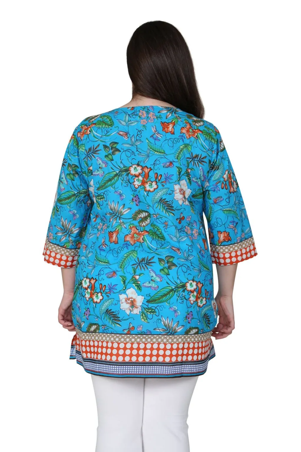 La Cera™ Plus Size Floral Mixed Media Tunic