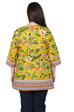 La Cera™ Plus Size Floral Mixed Media Tunic