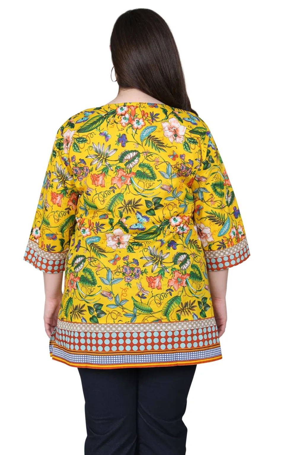 La Cera™ Plus Size Floral Mixed Media Tunic