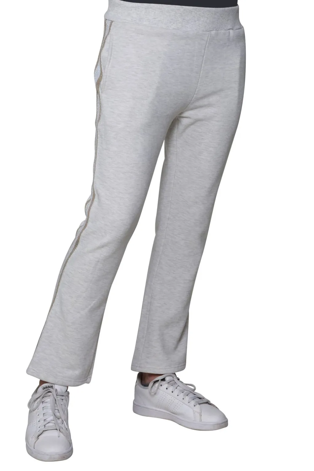 La Cera™ Plus Size French Terry Pant With Lurex Tuxedo Stripe Trim