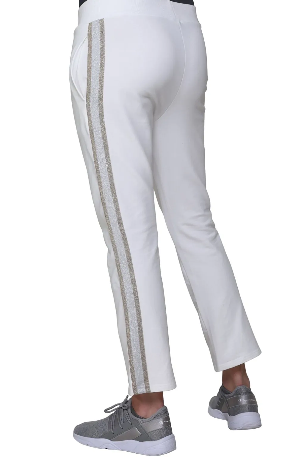 La Cera™ Plus Size French Terry Pant With Lurex Tuxedo Stripe Trim