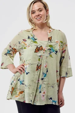La Cera™ Plus Size Hummingbird/Butterfly Print Tunic
