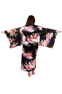 La Cera™ Plus Size Kimono Sleeve Floral Satin Robe