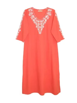 La Cera™ Plus Size La Cera 3/4 Quarter Length Sleeve Embroidered Caftan