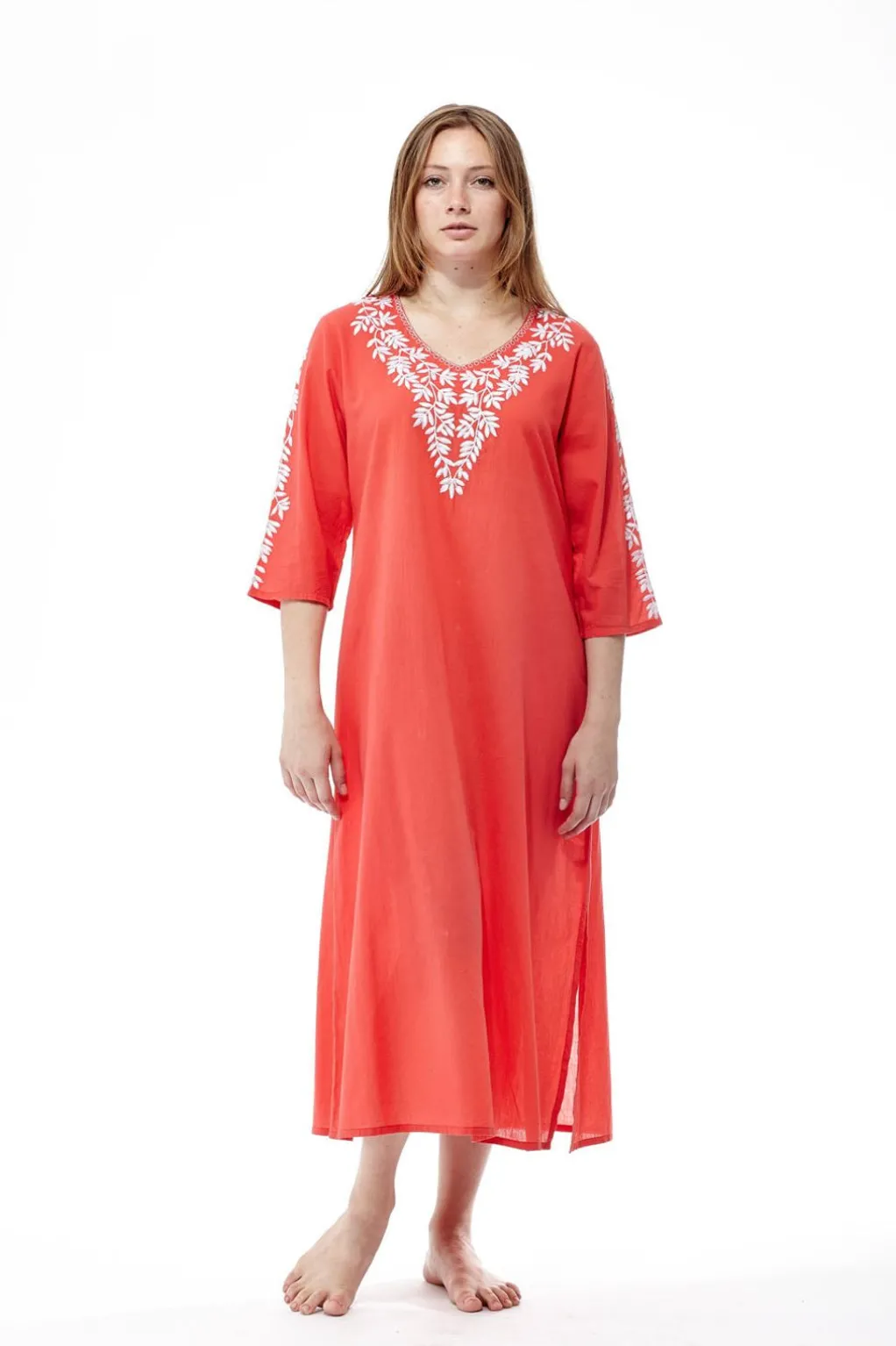 La Cera™ Plus Size La Cera 3/4 Quarter Length Sleeve Embroidered Caftan