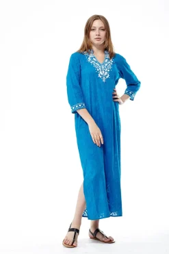 La Cera™ Plus Size La Cera 3/4 Quarter Length Sleeve Embroidered Caftan
