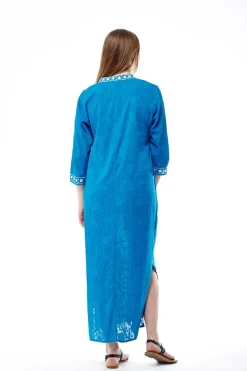 La Cera™ Plus Size La Cera 3/4 Quarter Length Sleeve Embroidered Caftan