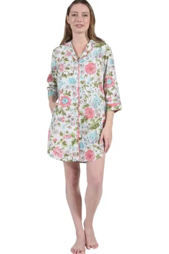 La Cera™ Plus Size La Cera English Garden Print Long Sleeve Nightshirt
