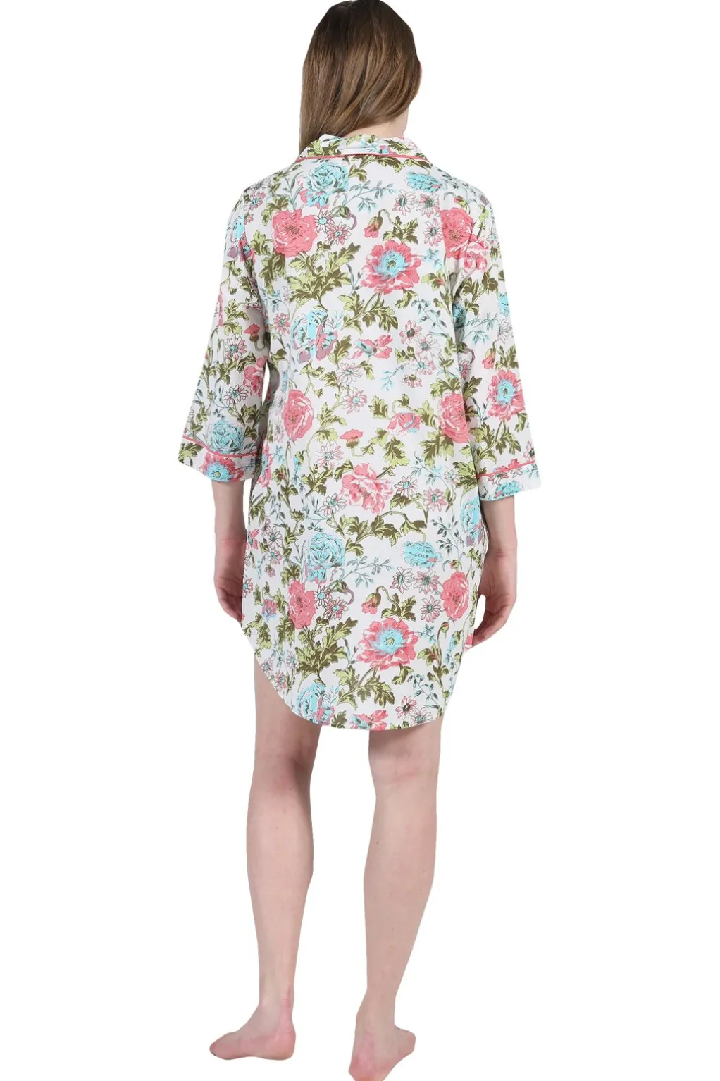 La Cera™ Plus Size La Cera English Garden Print Long Sleeve Nightshirt