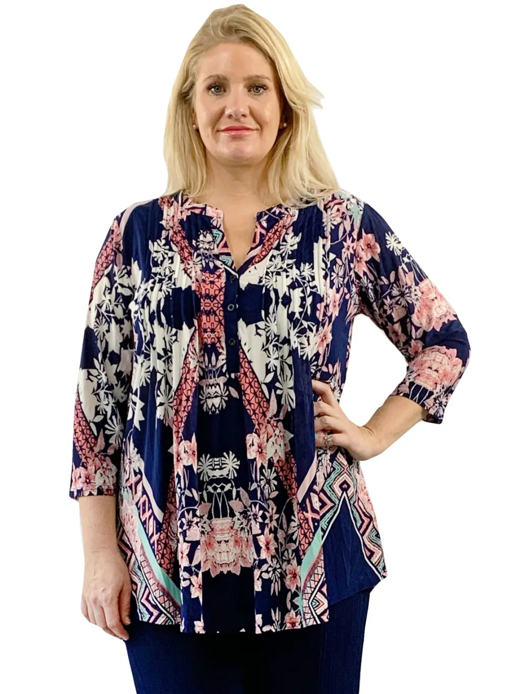 La Cera™ Plus Size La Cera Key West Deco Print Tunic