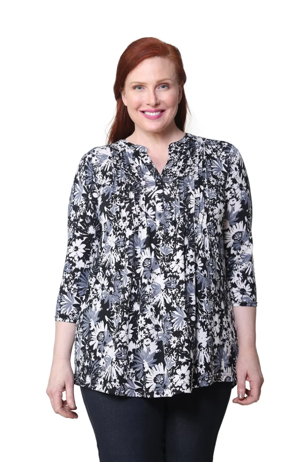 La Cera™ Plus Size La Cera Midnight Blooms Print Tunic
