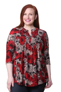 La Cera™ Plus Size La Cera Midnight Roses Print Tunic