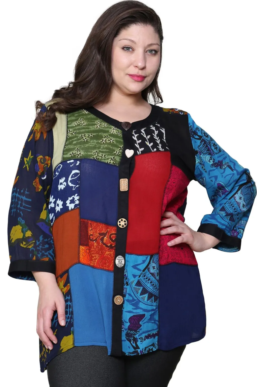 La Cera™ Plus Size La Cera Patchwork Top