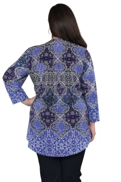 La Cera™ Plus Size La Cera Pleat Front Printed Tunic Multi