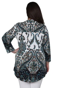 La Cera™ Plus Size La Cera Pleat Front Paisley Tunic