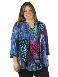 La Cera™ Plus Size La Cera Pleat Front Printed Tunic