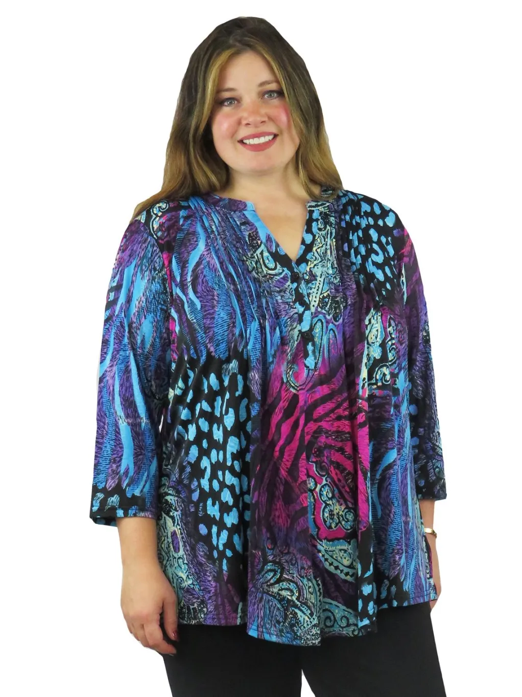 La Cera™ Plus Size La Cera Pleat Front Printed Tunic