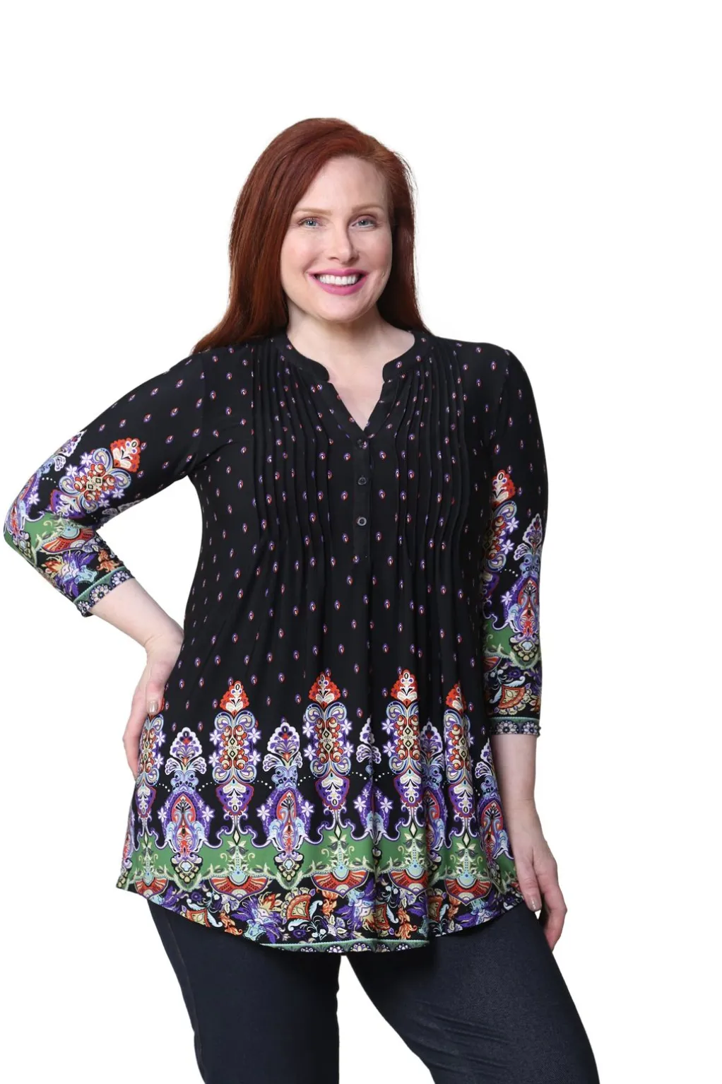 La Cera™ Plus Size La Cera Renaissance Paisley Print Tunic
