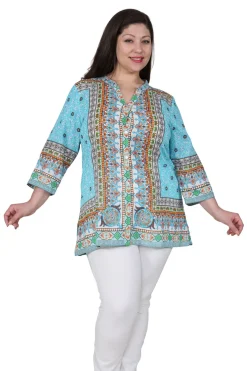 La Cera™ Plus Size Mosaic Border Print Tunic