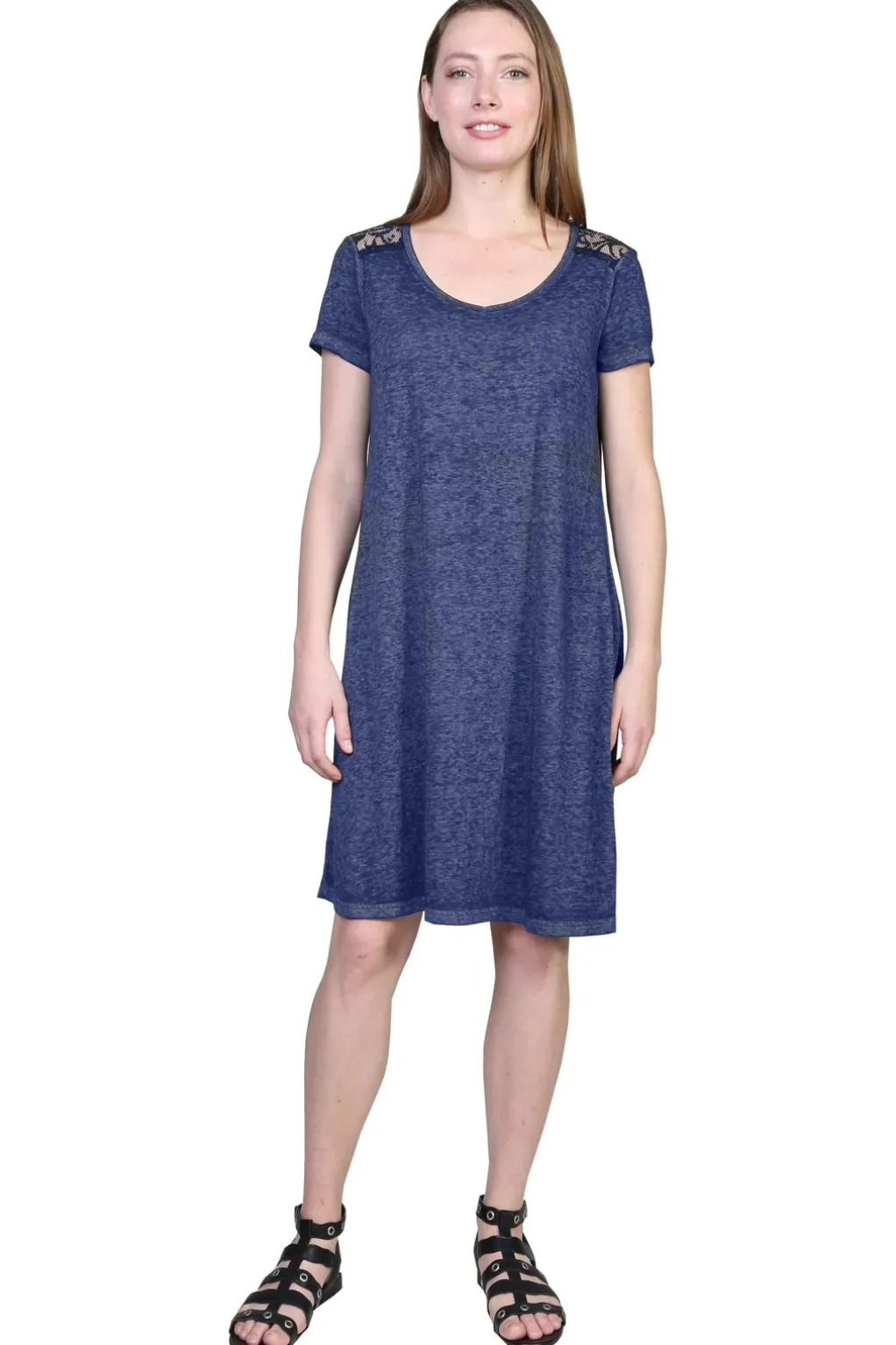 La Cera™ Plus Size Soft & Supple Knit Dress With Lace Trim