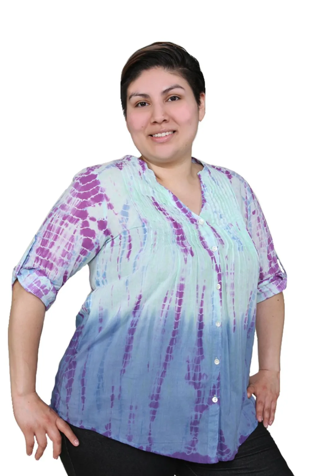 La Cera™ Plus Size Tie Dye Pleated Tunic