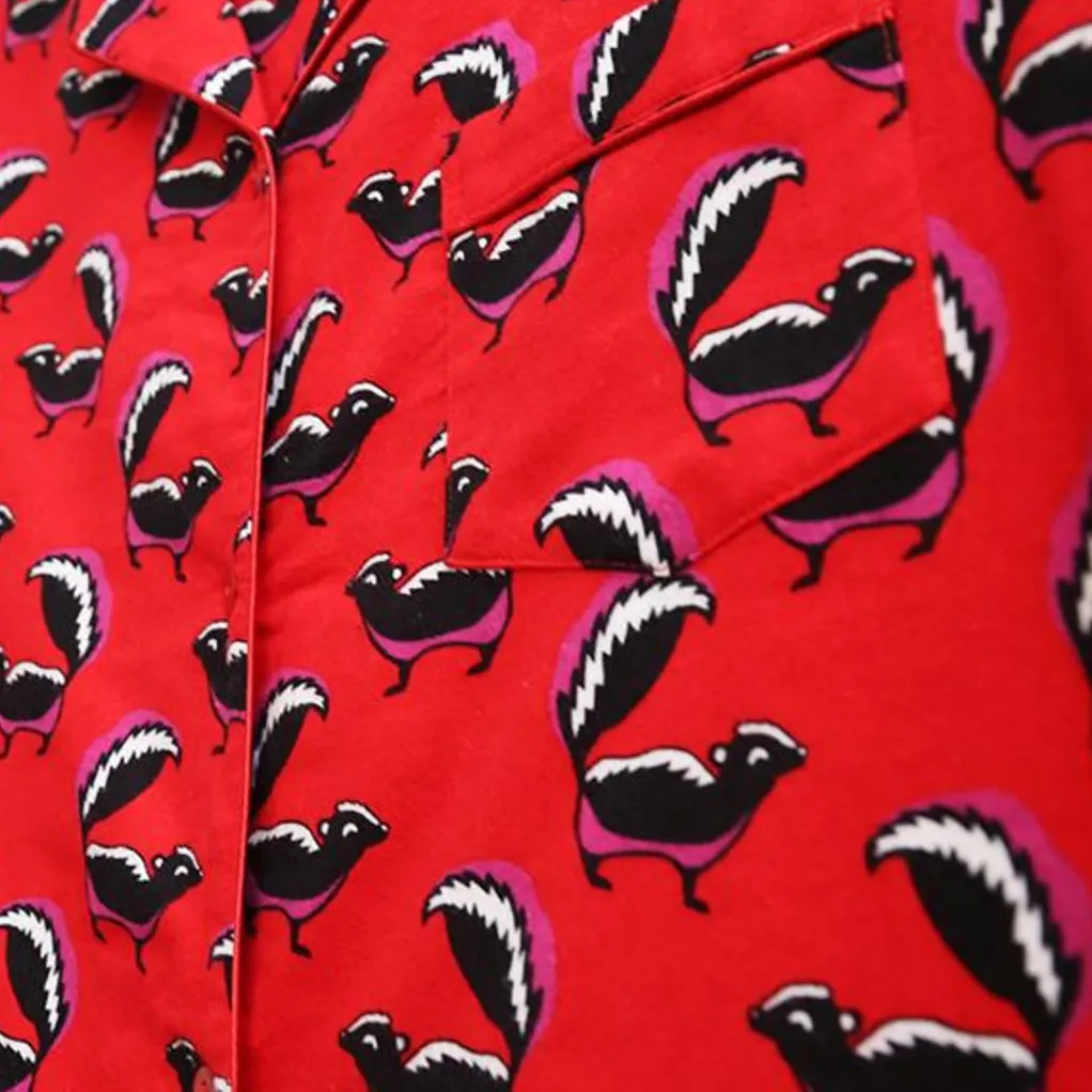 La Cera™ Plus Size Whimsical Skunk Flannel Night Shirt