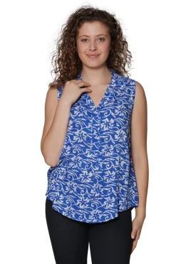 La Cera™ Printed Rayon Sleeveless Button Front Top
