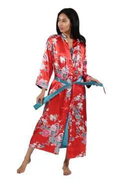 La Cera™ Reversible Floral Satin Robe