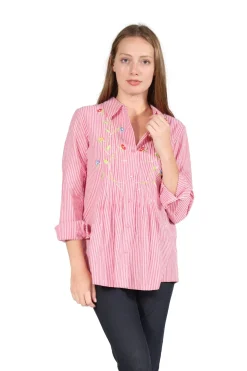 La Cera™ Seersucker Embroide Button Front Shirt