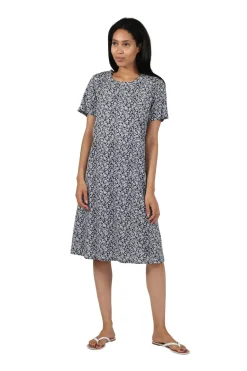 La Cera™ Short Sleeve Cotton Knit Floral A-Line Dress