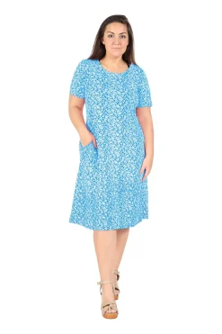 La Cera™ Short Sleeve Cotton Knit Floral A-Line Dress