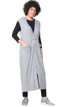 La Cera™ The Sleeveless Long Zip Hoodie