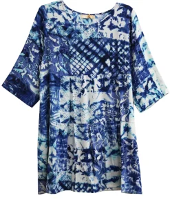 La Cera™ Tiered Batik Print Swing Top - Plus Size