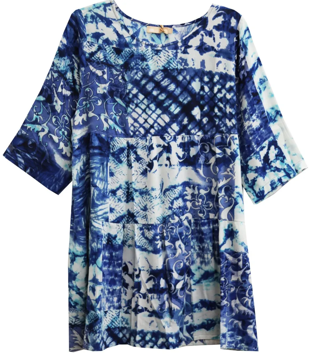 La Cera™ Tiered Batik Print Swing Top - Plus Size