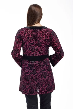 La Cera™ Velour Burnout Jacquard Trimmed Tunic