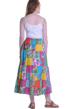 La Cera™ Vibrant Patchwork Tiered Maxi Skirt