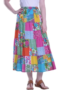 La Cera™ Vibrant Patchwork Tiered Maxi Skirt
