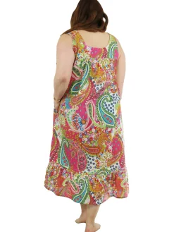 La Cera™ Vibrant Print Sweetheart Neck Gown With Pockets - Plus Size