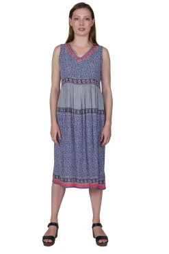 La Cera™ V-Neckline Empire Waist Border Print Dress
