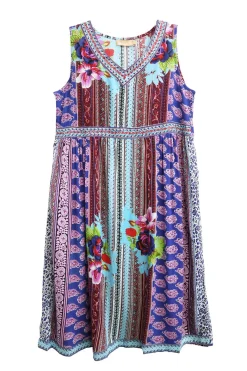 La Cera™ V-Neckline Empire Waist Border Print Dress - Plus Size