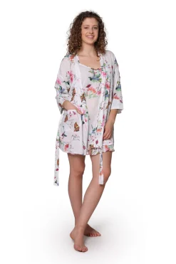 La Cera™ White Floral Cotton Robe